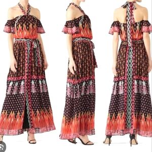 Temperley London Millais Twist Maxi Dress W off Shoulder flutter Sleeve. XL